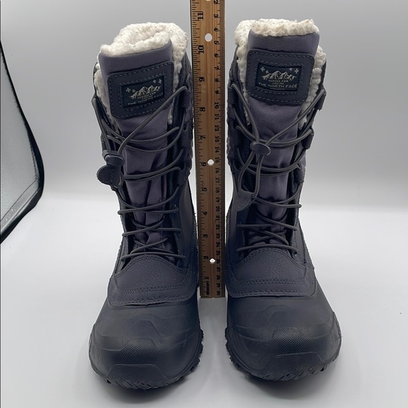 The North Face Gray Purple Winter Boots Waterproof Faux Fur Big Kid Size 5 Warm - Picture 5 of 16